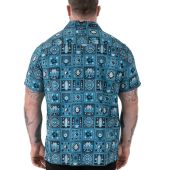 D555 Mens Big Size Printed Cuban Collar Resort Short Sleeve Shirt
