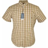 Dario Beltran Mens Big Size Beige Check Cotton Button Down Collar Short Sleeve Shirt With Breast Pocket