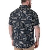 D555 Mens Big Size Geometric Print Short Sleeve Button Down Collar Shirt