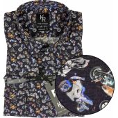 Kings Road Mens Big Size Cotton Motorbike Print Casual Long Sleeve Shirt