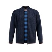 D555 Mens Big Size Fine Fleece Lined Cable Front And Zip Front Cardigan