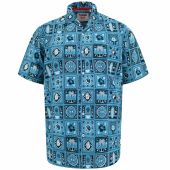 D555 Mens Big Size Printed Cuban Collar Resort Short Sleeve Shirt