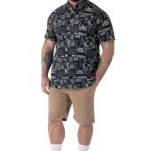 D555 Mens Big Size Geometric Print Short Sleeve Button Down Collar Shirt