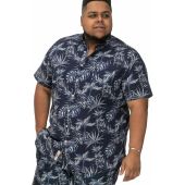 D555 Mens Big Size Leaf Print Short Sleeve Shirt