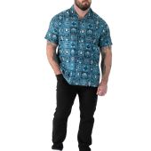 D555 Mens Big Size Printed Cuban Collar Resort Short Sleeve Shirt