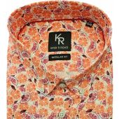 Kings Road Mens Big Size Orange Print Button Down Collar Casual Short Sleeve Shirt