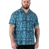 D555 Mens Big Size Printed Cuban Collar Resort Short Sleeve Shirt