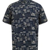 D555 Mens Big Size Geometric Print Short Sleeve Button Down Collar Shirt