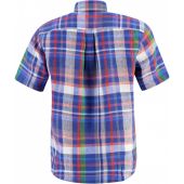 Fynch Hatton Mens Big Size Linen Check Button Down Collar Short Sleeve Shirt