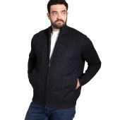 D555 Mens Big Size Fine Fleece Lined Cable Front And Zip Front Cardigan