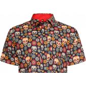 Kam Mens Big Size Skull And Flower Print Cotton Casual Short Sleeve Shirt