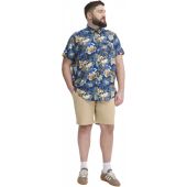 Blend Mens Big Size Flower Print Casual Short Sleeve Shirt
