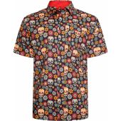 Kam Mens Big Size Skull And Flower Print Cotton Casual Short Sleeve Shirt