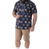 D555 Mens Big Size Flower Print Short Sleeve Button Down Collar Shirt With Pocket