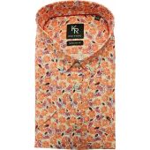 Kings Road Mens Big Size Orange Print Button Down Collar Casual Short Sleeve Shirt