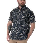 D555 Mens Big Size Geometric Print Short Sleeve Button Down Collar Shirt