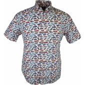 Kings Road Mens Big Size Car Print Short Sleeve Casual Cotton Shirt