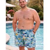 Espionage Mens Big Size Greek Villa Print Swim Short
