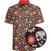 Kam Mens Big Size Skull And Flower Print Cotton Casual Short Sleeve Shirt