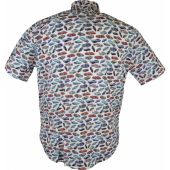Kings Road Mens Big Size Car Print Short Sleeve Casual Cotton Shirt