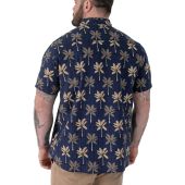 D555 Mens Big Size Flower Print Short Sleeve Button Down Collar Shirt With Pocket