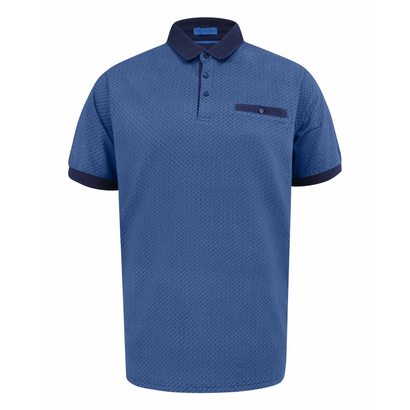 D555 Mens Big Size All Over Print With Contrast Collar And Cuff Short Sleeve Polo With Chest Pocket