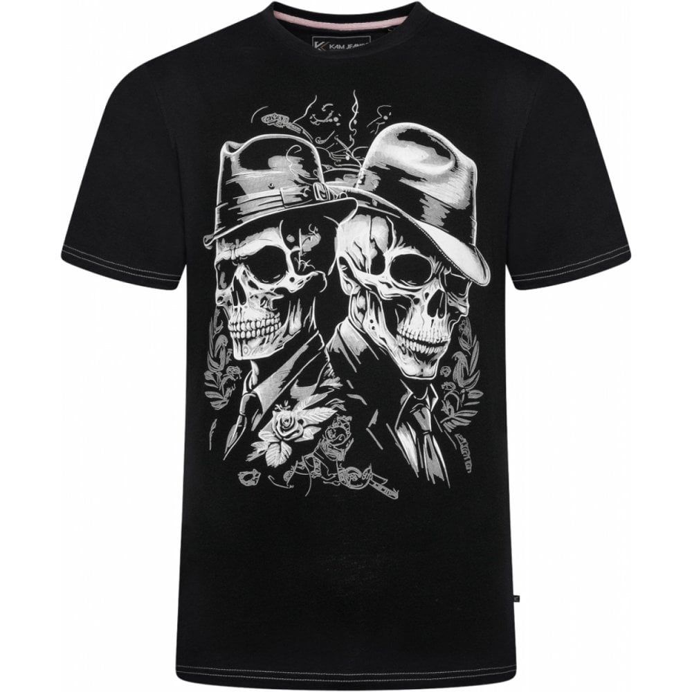 Kam Mens Big Size Skull Twins Print Crew Neck T Shirt