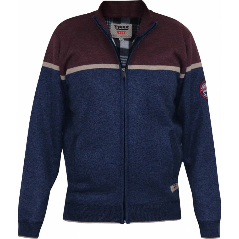 D555 Mens Big Size Knitted Zip Panel Design Cardigan With Side Pockets And Fleece Lining