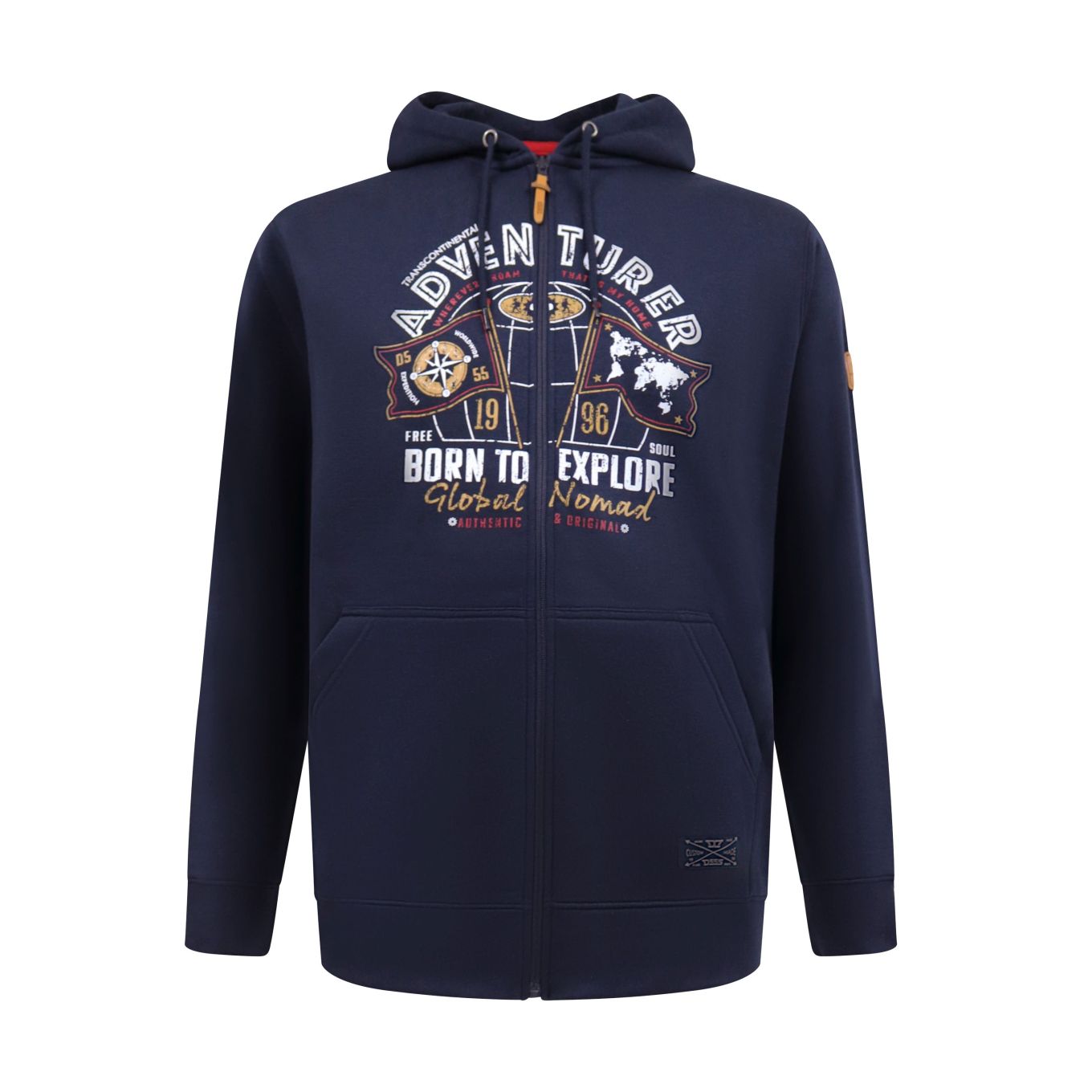 D555 Mens Big Size Adventurer Printed Zip Through Hoody