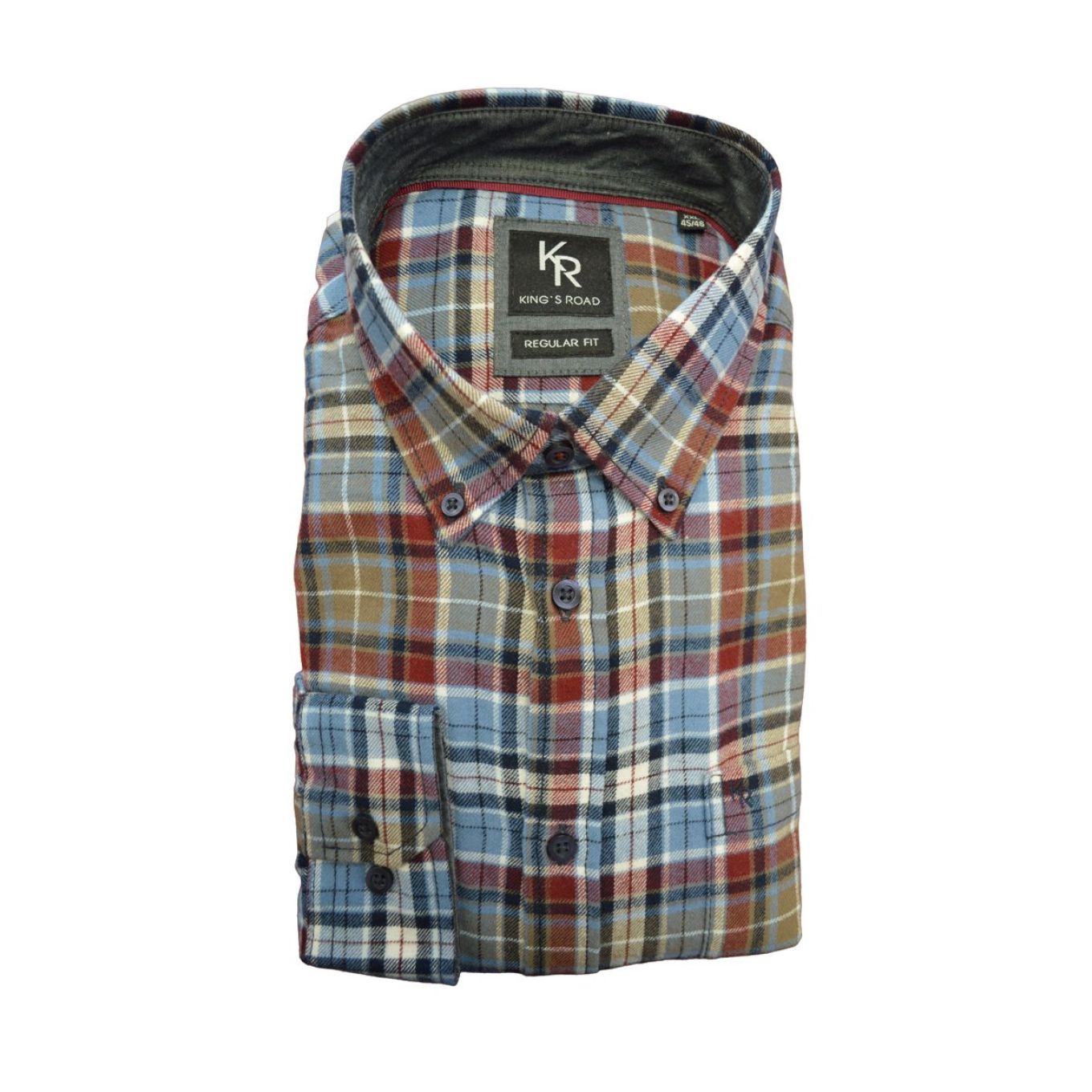 Kings Road Mens Big Size Brushed Cotton Check Casual Long Sleeve Shirt