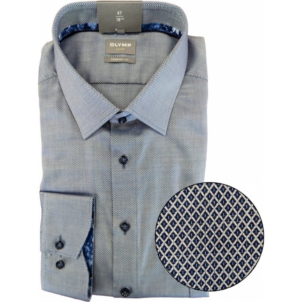 Olymp Mens Big Size Comfort Fit Egyptian Cotton Mini Diamond Pattern Long Sleeve Formal Shirt