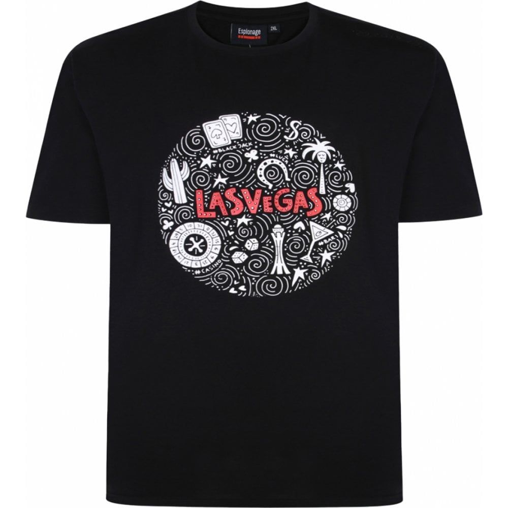 Espionage Mens Big Size Las Vegas Print Cotton Crew Neck T Shirt