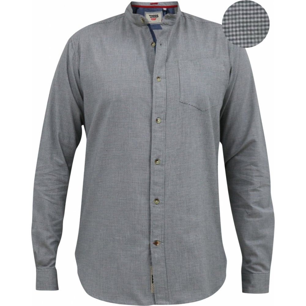 Mens Big Size Duke D555 Grandad Long Sleeve Shirt With Micro Dogtooth Check