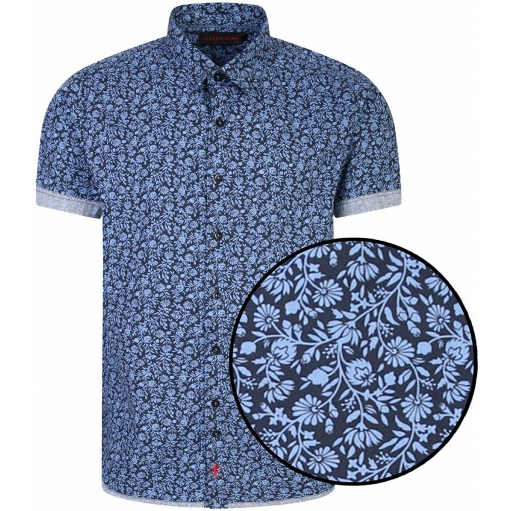 Lizard King Mens Big Size Flower Print Cotton Casual Short Sleeve Shirt