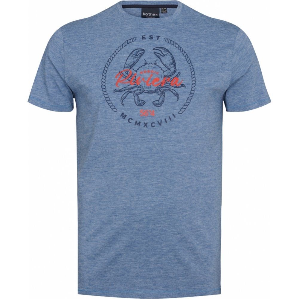 North 56°4 Mens Big Size Riviera Crab Print Cotton Crew Neck T Shirt
