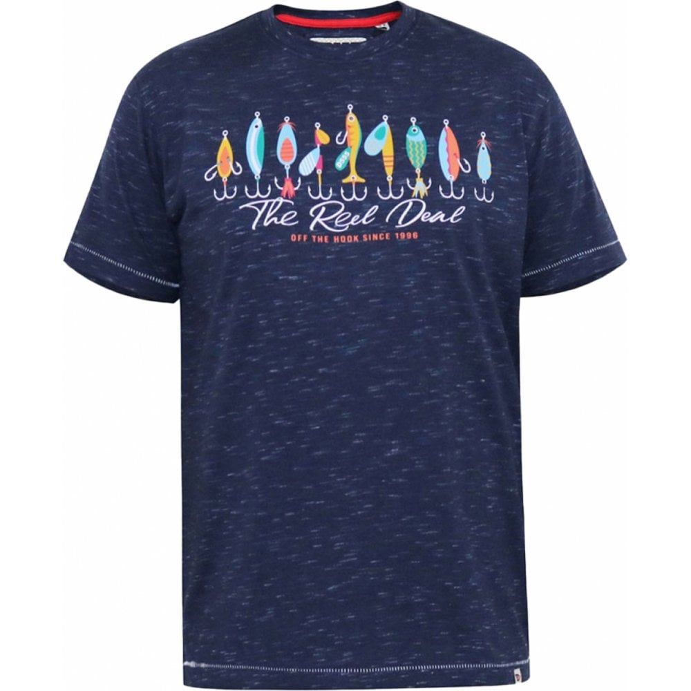 D555 Mens Big Size Fishing Hook Print Crew Neck T Shirt