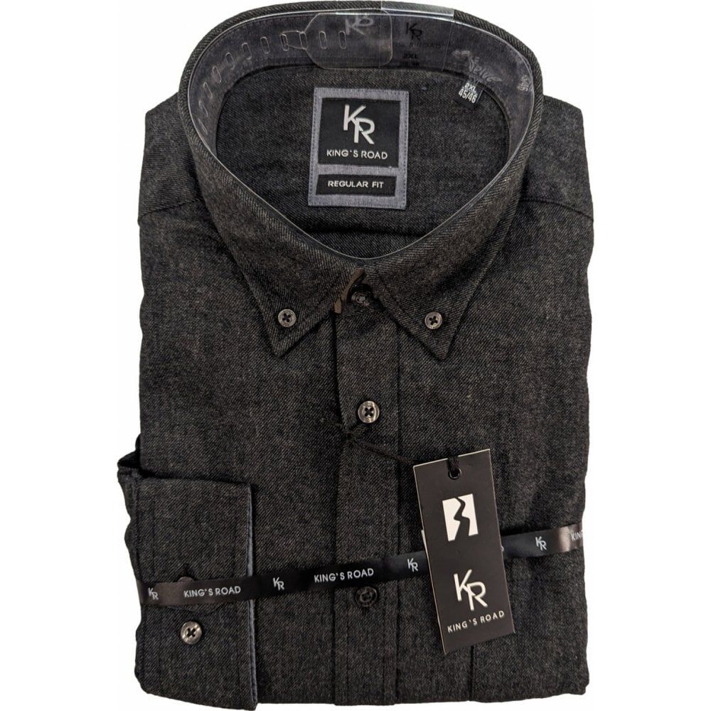 Kings Road Mens Big Size Plain Brushed Cotton Button Down Collar Cotton Casual Long Sleeve Shirt With Breast Pocket