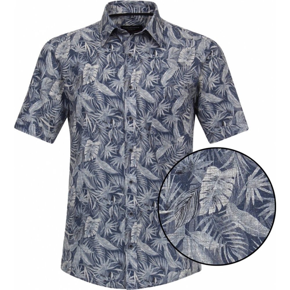 Casa Moda Mens Big Size Casual Fit Linen Short Sleeve Shirt With Breast Pocket
