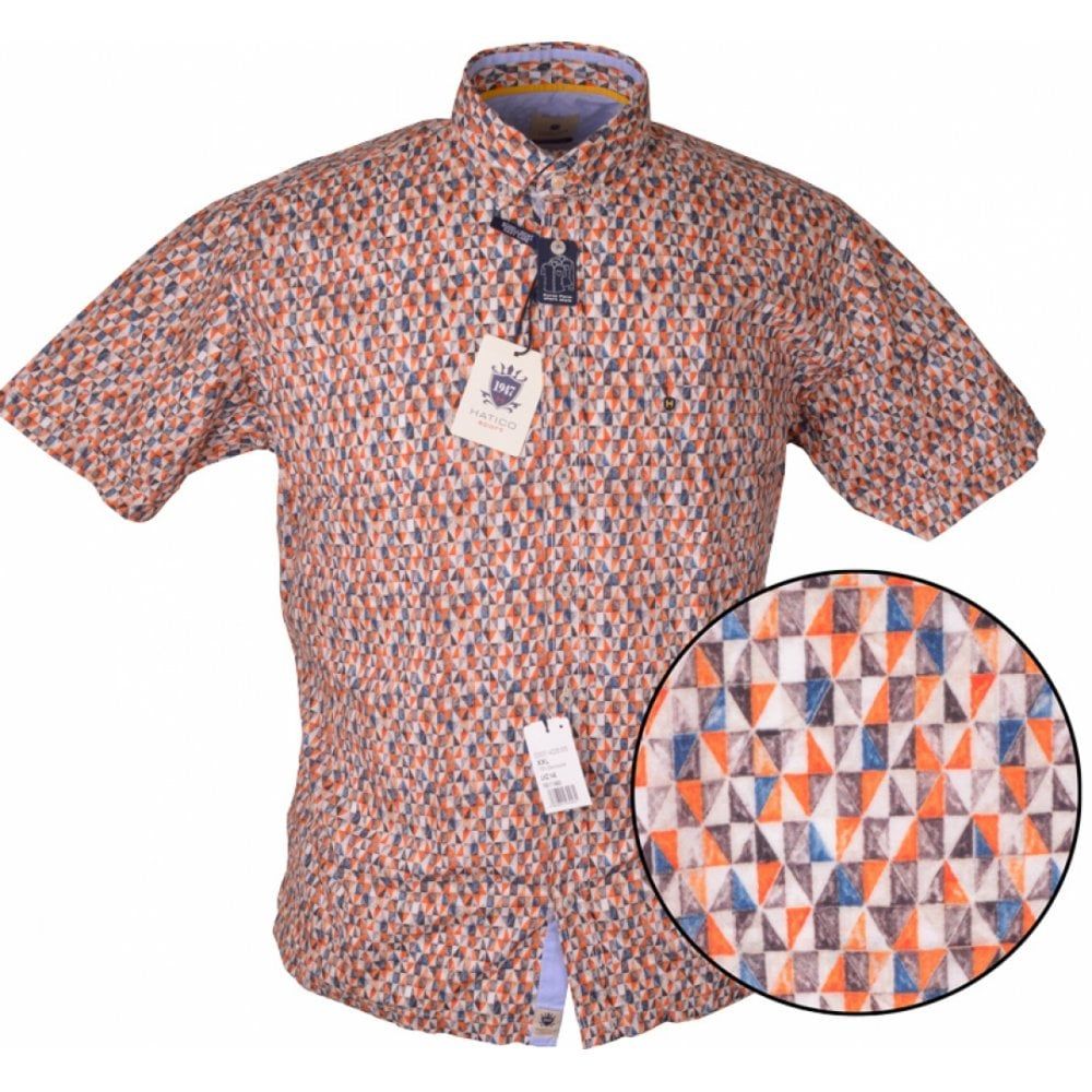 Hatico Mens Big Size Geometric Pattern Print Casual Short Sleeve Shirt