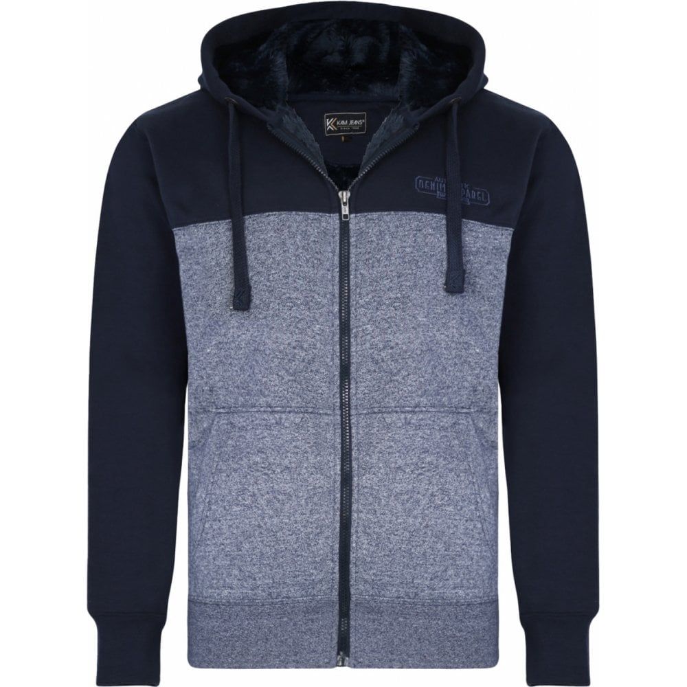 Kam Mens Big Size Block Panel Sherpa Lined Hoody