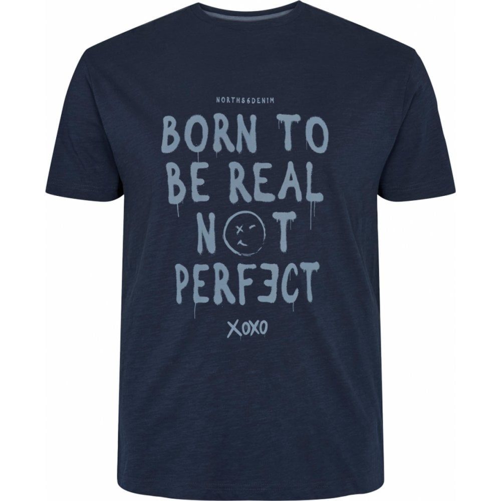 North 56°4 Mens Big Size Born To Be Real Not Perfect Print Crew Neck Tee Shirt