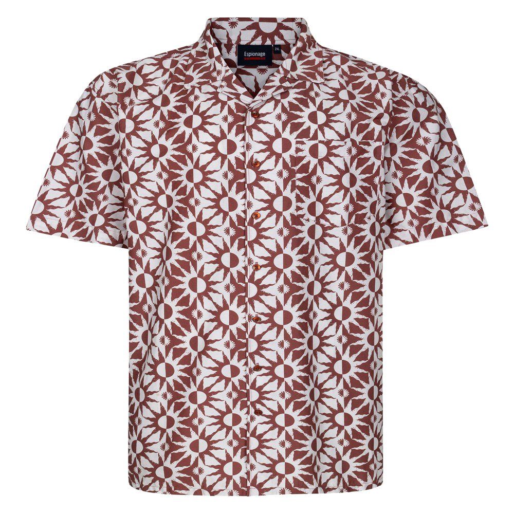 Espionage Mens Big Size Abstract Sun Print Casual Short Sleeve Shirt