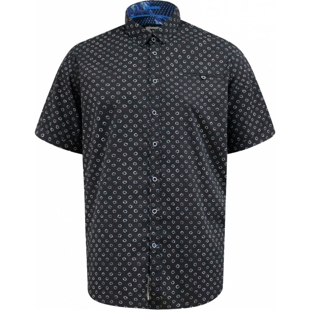 D555 Mens Big Size Short Sleeve Ao Print Shirt With Hidden Button Down Collar & Pocket