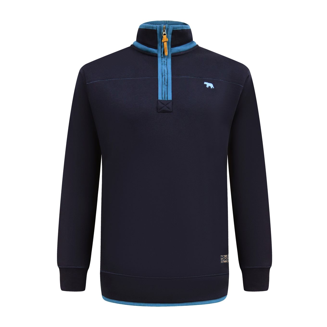 D555 Navy 1/4 Zip Neck Sweatshirt With Bear Chest Embroidery