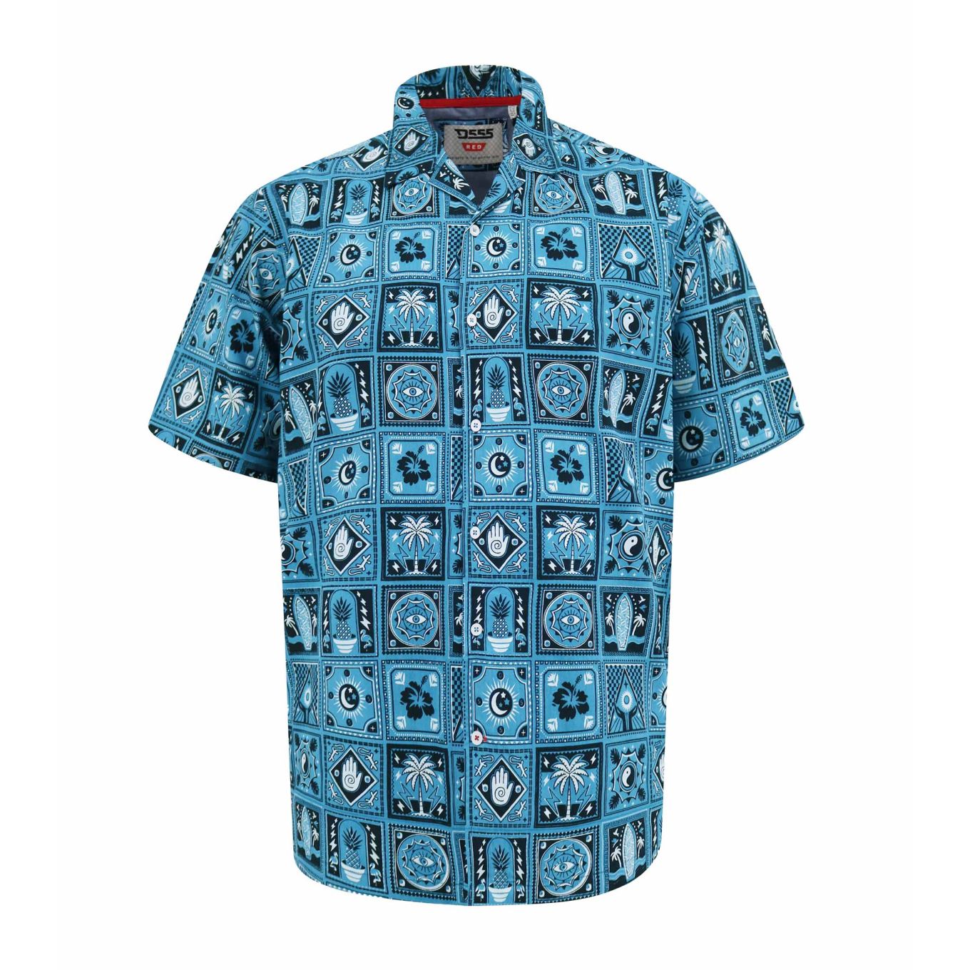 D555 Mens Big Size Printed Cuban Collar Resort Short Sleeve Shirt