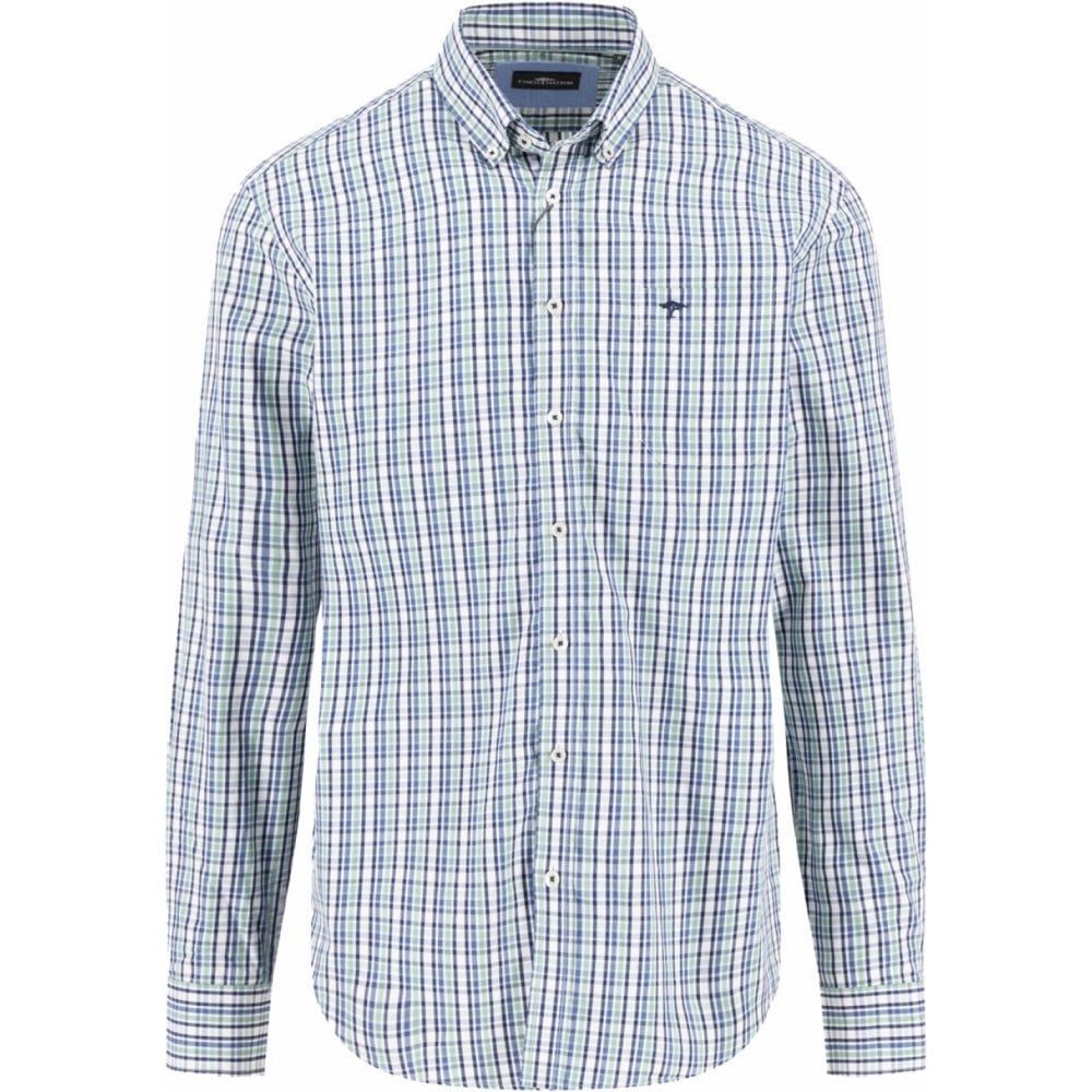 Fynch Hatton Mens Big Size Cotton Check Button Down Collar Casual Long Sleeve Shirt