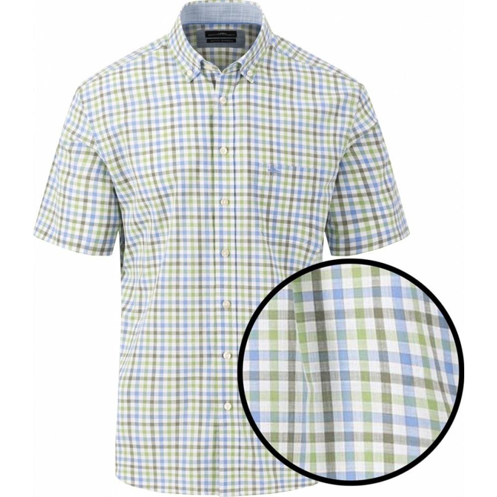 Fynch Hatton Mens Big Size Comfort Fit Super Fine Cotton Casual Button Down Collar Short Sleeve Shirt With Breast Pocket