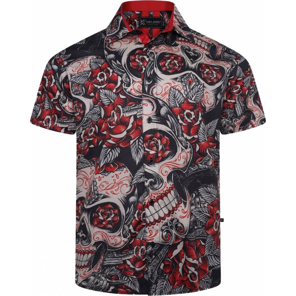 Kam Mens Big Size Rose Print Casual Short Sleeve Shirt