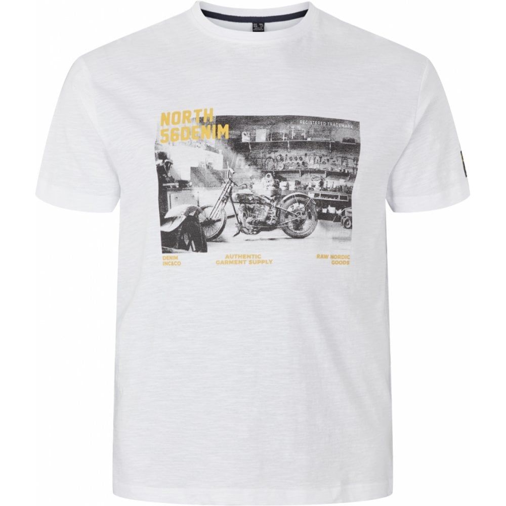 North Denim Mens Big Size Classic Bike Print Cotton Crew Neck T Shirt