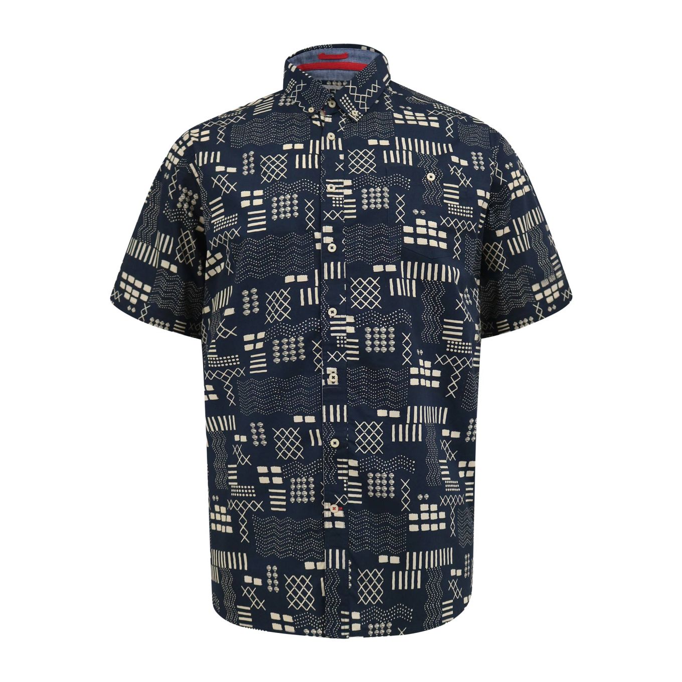 D555 Mens Big Size Geometric Print Short Sleeve Button Down Collar Shirt